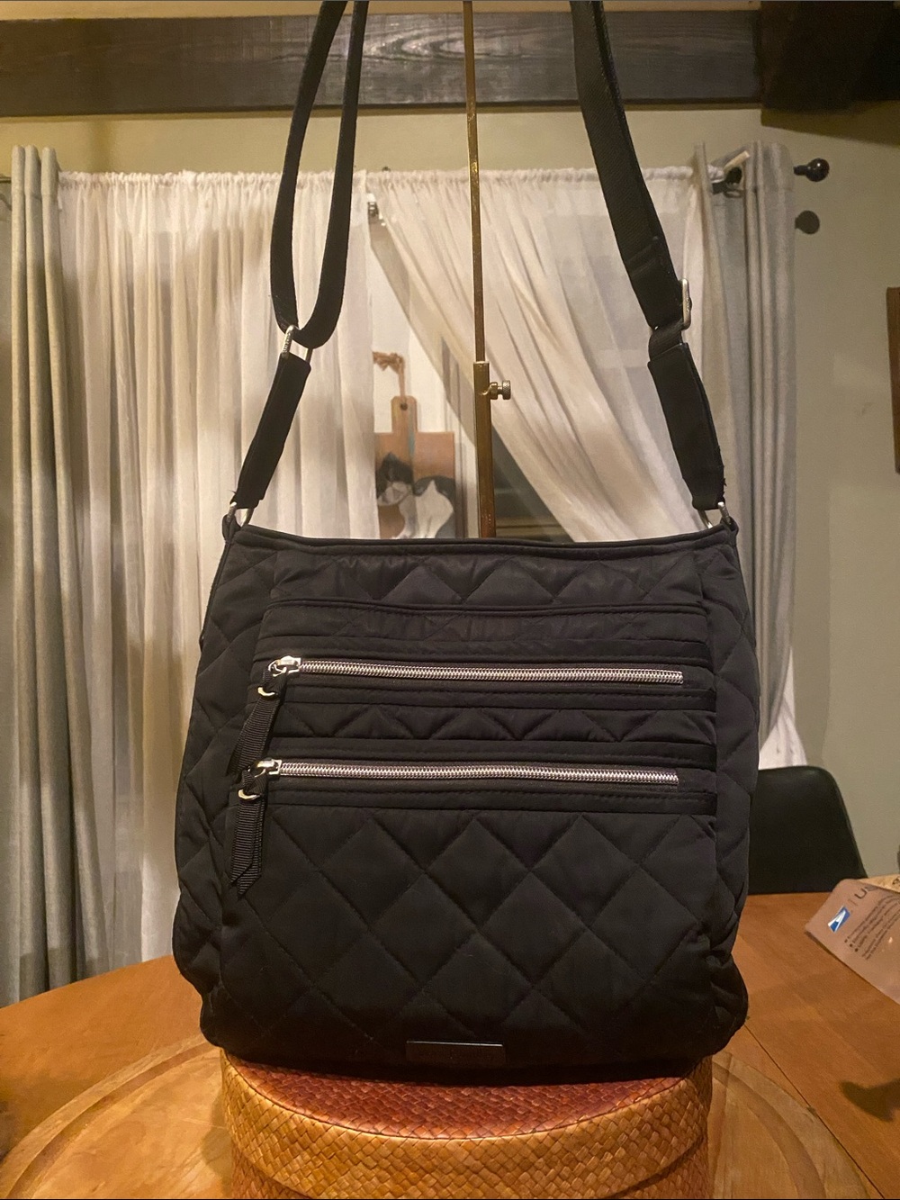 Vera Bradley Black Quilted Performance Twill Triple Zip Hipster Crossbody Bag